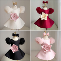 Robe de princesse pour filles, coupe trapèze, avec manches bouffantes, encolure perlée et appliques florales 3D, robe de soirée élégante
