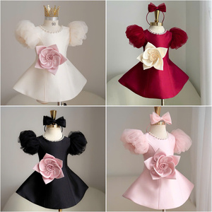Robe trapèze florale pour enfants 132 avec manches bouffantes imposantes, col perlé et fleur 3D surdimensionnée, robe de cérémonie spéciale - Product Image 3