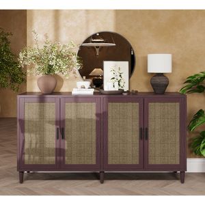 Buffet à 4 portes en rotin avec étagères réglables de 70 pouces pour la cuisine et le salon, solution de rangement durable - Product Image 1