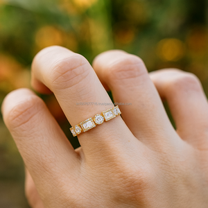 Alta calidad 925 Plata 14K oro media eternidad banda geométrica Baguette diamante Moissanite forma anillo IGI certificado joyería - Product Image 2