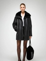 Manteau en peau de mouton noir pour femme, veste en cuir véritable, manteau d'hiver chaud doublé de fourrure