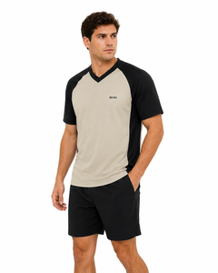 Camiseta Deportiva de Manga Corta con Cuello en V para Hombre, Dos Tonos, Crema y Negro, Estilo Oficial, Ligera, Transpirable, para Árbitro o Entrenamiento - Product Image 5