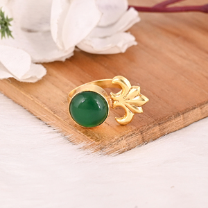 Stylish <b>Adjustable</b> Green Onyx Brass <b>Ring</b> Handmade Gemstone Jewelry for Women - Product Image 2