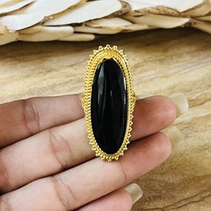 High Demand Latest Black Onyx <b>Ring</b> Cock Tail Brass <b>Ring</b> Chunky 18k Gold Plated Long <b>Statement</b> <b>Ring</b> Wholesale <b>Ring</b> For Women - Product Image 2