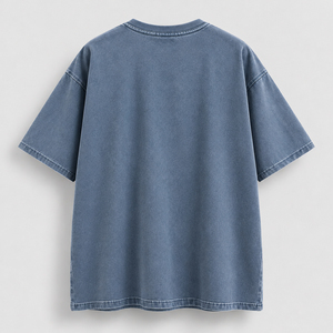 Camiseta Minimalista Azul Lavado para Hombre, Talla Pequeña, Oversize, Manga Corta, Estilo Casual Diario, Streetwear, Moderna, 100% Algodón Transpirable - Product Image 2