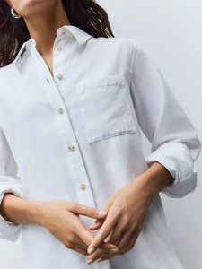 Blusa de Mujer, Color Azul Claro, Casual, Tejida, Ajustada, Manga Larga, Cuello Camisero, con Botones, para Primavera/Verano - Product Image 5