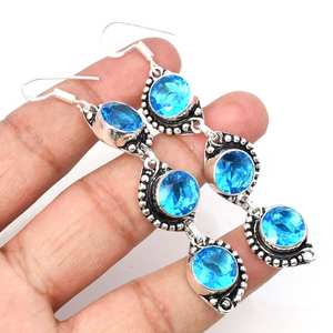 Boucles d'oreilles pendantes en topaze bleue faites à la main, argent sterling 925, bijoux en pierres précieuses naturelles pour femmes, vente en gros, cadeau - Product Image 4