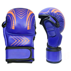 ถุงมือ MMA หนัง PU คุณภาพระดับมืออาชีพ สีน้ำเงินลายส้ม สำหรับผู้ใหญ่ อุปกรณ์ฝึกศิลปะการต่อสู้ ระดับมืออาชีพ รับผลิตแบบ OEM - Product Image 1
