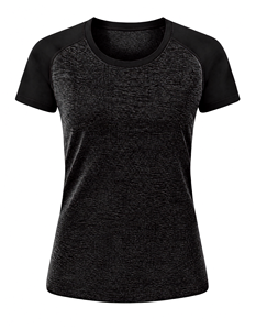 Haut de sport décontracté pour femme à manches courtes, col rond, motif géométrique, séchage rapide, tricoté 100 % polyester, personnalisable, collection printemps - Product Image 3