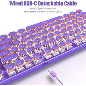 Tastiera da Gaming Retro NKRO 104 Tasti Stile Macchina da Scrivere Retroilluminazione LED Bianca Switch Rosa Tasti con Anello Dorato - Tastiera da Gaming Bianca - Product Image 2