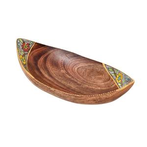 Plateau de service décoratif en bois fait main, motif floral peint, ovale, pour aliments, collations, thé, café, décoration de table, vente en gros - Product Image 1