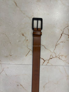 Ceinture en cuir pleine fleur vintage de haute qualité, couleur tan, avec boucle noire mate |   Ceinture en cuir décontractée de qualité supérieure pour hommes - Product Image 4