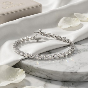 6.20 CTW 9K Gold Plated E Color Lab Grown Pear Shape Diamond Three-Prong Basket Setting Luxury Tennis <b>Bracelet</b> - Product Image 1