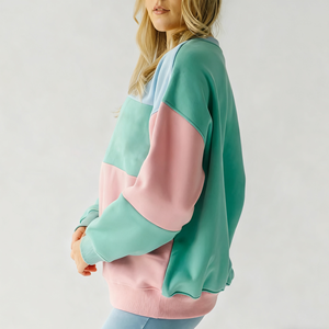 Womens Color Block Crew Neck Sweatshirt Casual Long Sleeve Pullover Oversized Relaxed Fit Soft Fleece Sweatshirt Autumn Winter - Product Image 4
