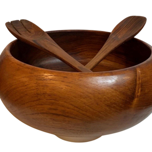 Ensemble de service moderne et écologique en bois naturel, bol à salade en bois d'acacia avec ustensiles de service, articles de cuisine pour la table à manger à la maison - Product Image 6