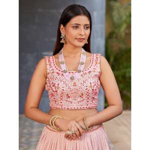 Encantadoras Lentejuelas Rosadas Georgette Lehenga Choli Con Dupatta - Product Image 1