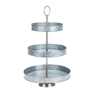 Plateau de service rustique de style ferme pour desserts et apéritifs avec poignée en bois, support à cupcakes en métal galvanisé à 2 niveaux - Product Image 4