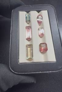 Lot de 6 tourmalines pastèque naturelles, couleur bio rose-vert dégradé, facettées, taille Asscher, taille poire, taillées à la main, pierres brutes - Product Image 5