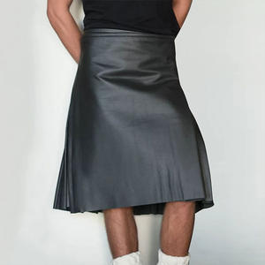 Kilt Escocés de Cuero Vacuno Auténtico, Plisado, Frente Plano, para Hombre, Negro 2026 - Product Image 1