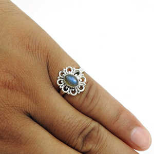 Anillo Tribal Art Deco de Plata de Ley 925, Estilo Clásico, Anillo Fino con Gema de Labradorita de Corte Ovalado, Bonito Anillo Boho para Ella - Product Image 3
