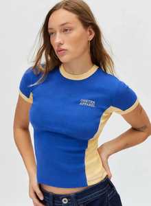 Camiseta Corta de Mujer con Bloques de Color, Cuello Redondo, Manga Corta, Ajustada, Tejida - Product Image 4