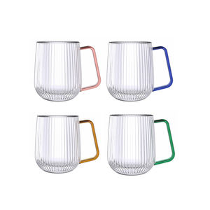 Tazza in Vetro Borosilicato Retrò da 300ml con Design a Righe, Resistente al Calore, Manico Colorato, Logo Personalizzato per Caffetterie e Bar - Product Image 2