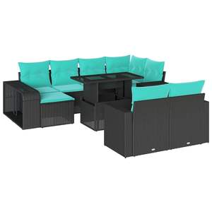 Conjunto de Sofá de Jardín de Ratán Sintético Negro con Cojines, 11 Piezas, Muebles de Exterior de Diseño Contemporáneo para Asientos de Jardín - Product Image 2