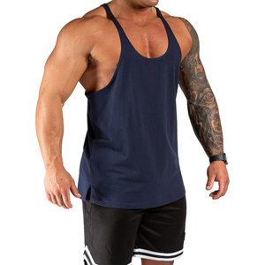 Nouveauté : Débardeur long en coton bleu marine pour homme, idéal pour la musculation et l'entraînement en salle de sport - Product Image 5