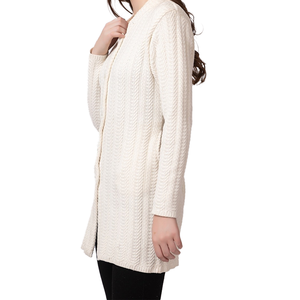 High Quality Women's Cream Knitted Long Sleeve <b>Cardigan</b> Stand Collar Button Front Solid Color Classic Winter Wear - Product Image 4