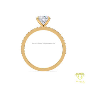 Round Cut Moissanite Diamond Solitaire Engagement <b>Ring</b> in 14K Yellow Gold Pave Band Wedding Promise Anniversary <b>Ring</b> - Product Image 2