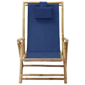 Design rilassante sedia da giardino reclinabile in bambù e tessuto blu Navy - Product Image 2