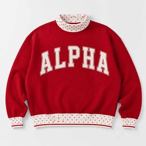 Alpha Premium <b>Mock</b> <b>Neck</b> Crew <b>Neck</b> Sweatshirt Women Men Ladies Unisex Cotton Fleece Chenille Patch Embroidery Greek Apparel Pullo - Product Image 2