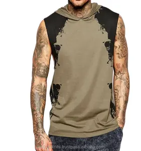 Hooded sleeveless T shirt Muscle cut Streetwear hip hop stylish jogging wear Dry Quick Solid Color Cool Round Neck Men tee shirt