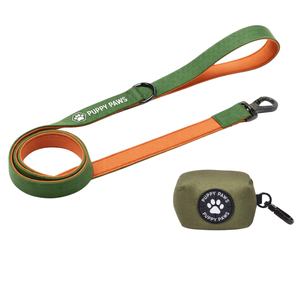 Multipurpose Dog Leash and Poop Bag Holder Set Orange Green Adjustable Walking Lead Durable Nylon Comfort Grip Outdoor - Product Image 1