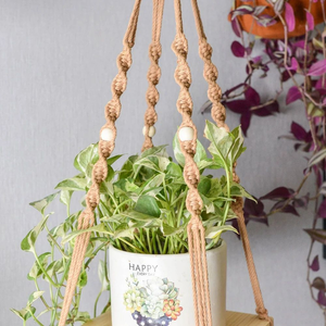 Jardinière suspendue en macramé de forme carrée avec étagère en bois, 30 pouces, porte-plantes suspendu en corde de coton fait main pour la décoration de la maison et du balcon - Product Image 2