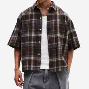 Camisa de Franela a Cuadros de Manga Corta para Hombre, Cuello Camisero Informal, Transpirable, de Algodón, Estilo Otoñal - Product Image 3