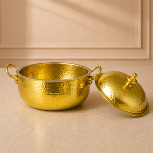 Elegant Hammered Design Brass <b>Serving</b> <b>Dish</b> With Lid. Gold Plating Finish Premium Insulated Hot Pot For Luxury Dining & Catering - Product Image 5
