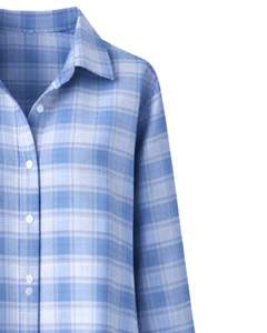 Chemise longue à carreaux bleus pour femme, coupe décontractée, boutonnée, tunique à carreaux, fabrication sur mesure, vente en gros - Product Image 4