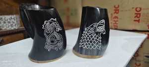 FAIZA CRAFT FC-78 Tasses en corne de buffle polies, forme naturelle, style indien, avec logo gravé, étanches, pour Noël, Nouveauté - Product Image 4