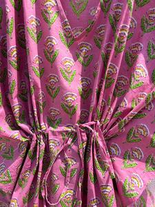 Women's Floral Print 100% Cotton Maxi <b>Kaftan</b> Dress V Neck Batwing Sleeves Drawstring Eco-Friendly <b>Beach</b> Cover-Up Resort Lounge - Product Image 4
