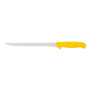 Couteaux à découper à lame longue avec manche jaune, garde-lame incurvé et tranchant argenté pour la découpe de viande et la préparation culinaire - Product Image 1