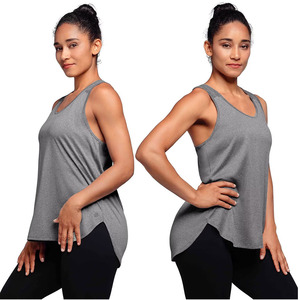 Women's Workout <b>Tank</b> <b>Tops</b> Racerback Athletic Yoga Shirts Loose Fit Sleeveless Gym Sports <b>Tops</b> XS Size Knitted Fabric Front Logo - Product Image 3