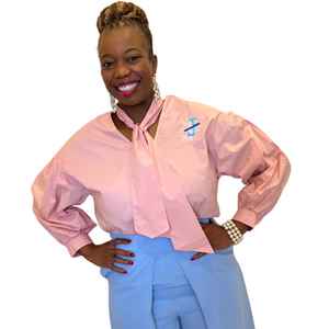 Blusa de Mujer con Cuello en V y Lazo, Camisa de Oficina Rosa de Manga Larga Jack and Jill, Top Casual de Moda con Logotipo Bordado al por Mayor - Product Image 3