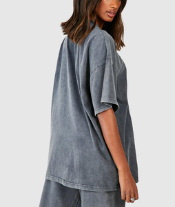 <b>Acid</b> washed 100% Cotton Oversize <b>Drop</b> Shoulder Ladies Wear Short Fashionable New Fashion Teared Customised Women TShirt Crop - Product Image 2