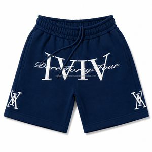 Shorts brodés avec logo personnalisé, en coton French Terry de haute qualité, avec patchs cousus, shorts délavés et usés pour hommes - Product Image 5