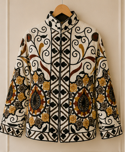 Veste Suzani ouverte artisanale haut de gamme, col mandarin, motif cachemire, style bohème, rose, pour femme, vente en gros, manteaux tendance - Product Image 6