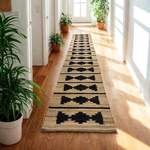 Alfombra de corredor de yute rústica hecha a mano 2,5x8 con patrón geométrico tribal fabricante al por mayor de La India - Product Image 1
