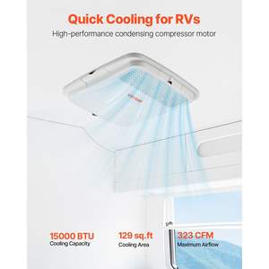 เครื่องปรับอากาศแบบติดหลังคาสำหรับรถบ้าน 15000 บีทียู สีขาว แบบไม่ใช้ท่อ  ดีไซน์เงียบ 65 เดซิเบล พร้อมกล่องกระจายลมและแผงควบคุม - Product Image 2