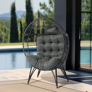 Oversized Wicker Egg Chair with Soft Cushions Indoor Outdoor Teardrop Cuddle Seat for Patio Porch Backyard Roo Deck Living Space - Product Image 5