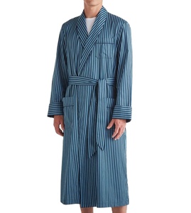 เสื้อคลุมอาบน้ำผ้าฝ้ายลายทางแขนยาวของผู้ชายชุดนอนชุดนอนชุดนอนโรงแรมสปาเลานจ์มีเข็มขัดและกระเป๋า - Product Image 1